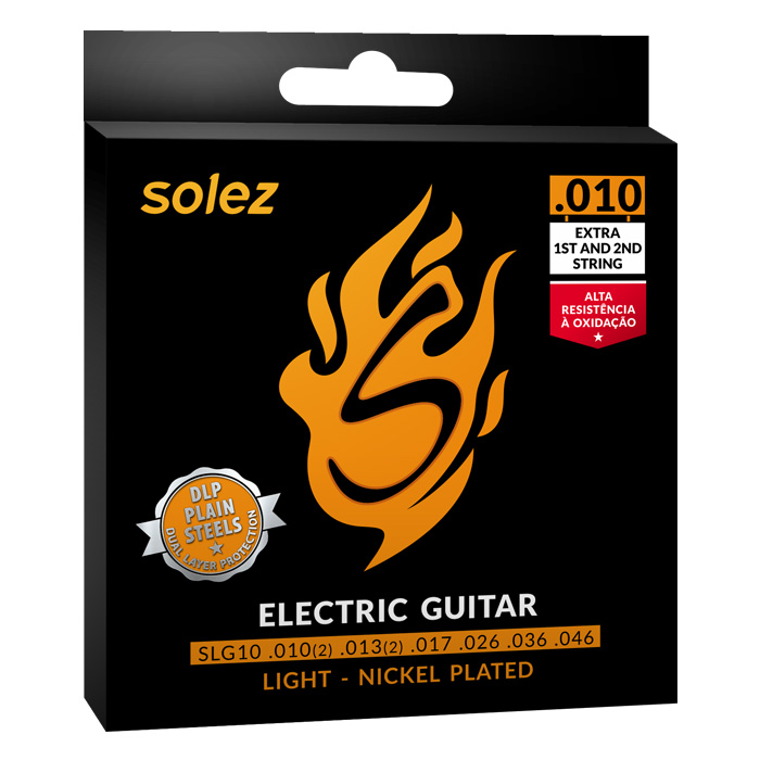 Encordoamento Guitarra Solez SLG10 GA 010 Light Stainless Steel 2 Cordas Extras